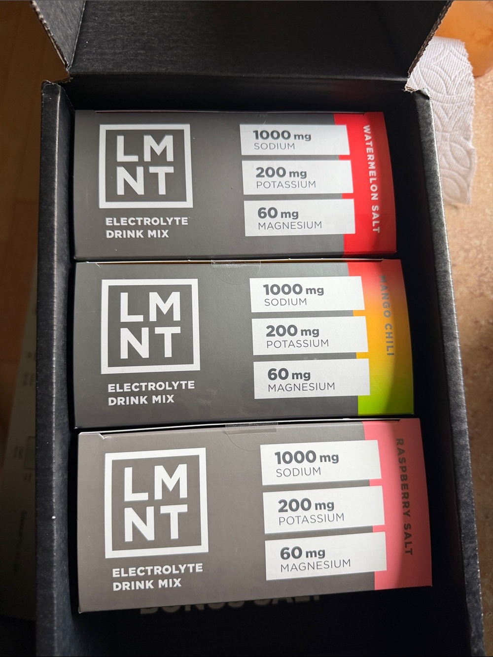 LMNT Electrolyte Drink Mix Variety Pack – Assorted Flavors (Black Packaging)